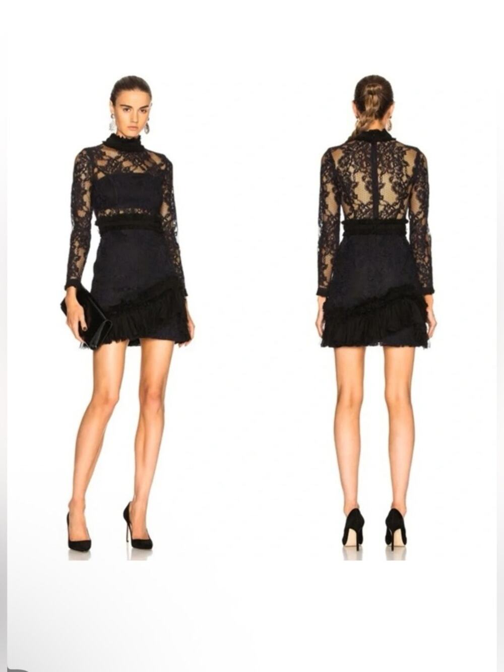 Alexis Wilhemina Lace Mini Ruffle Dress Long Sleeves Sz S